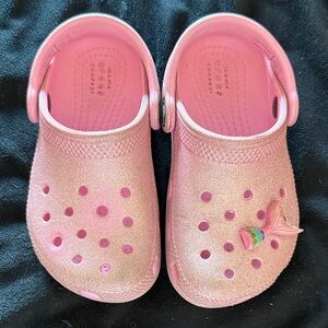 Kids Pink Glitter Crocs with Mermaid Tail Jibbit